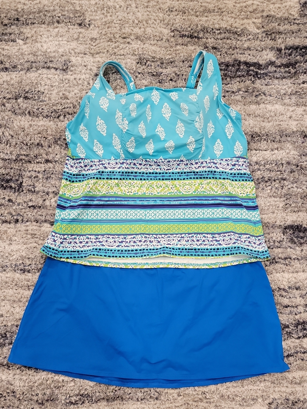 Land's End Plus Two-Piece Swimsuit Top 18W DDD Bottom 20W Blue EUC